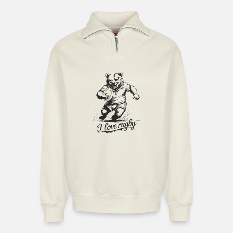Rugby - Relaxed Unisex Organic Half Zip Sweatshirt – von SPREAD - Naturweiß