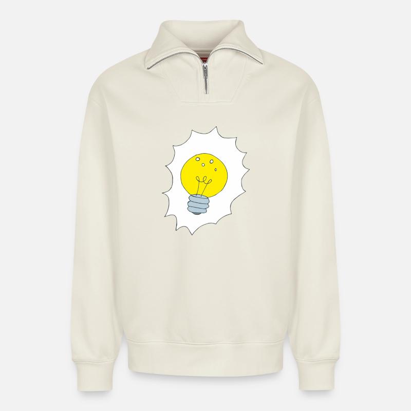 Creative Light Bulb Illustration - Relaxed Unisex Organic Half Zip Sweatshirt – by SPREAD - off white