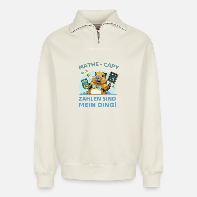 Mathe-Capybara – Zahlen sind mein Ding! - Relaxed Unisex Organic Half Zip Sweatshirt – von SPREAD - Naturweiß