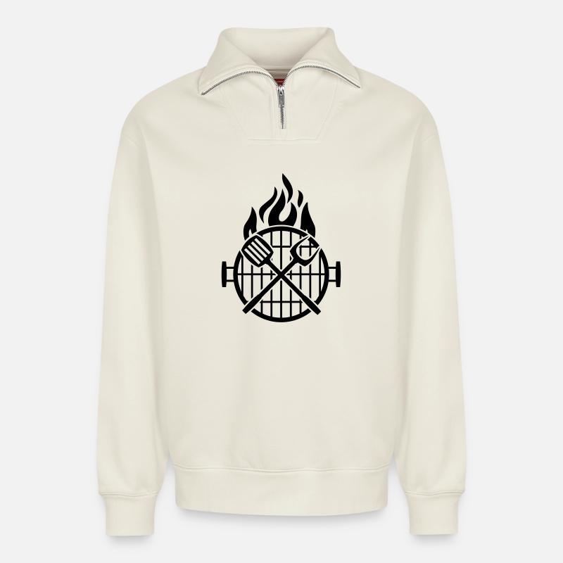 grill_grillzange - Relaxed Unisex Organic Half Zip Sweatshirt – von SPREAD - Naturweiß
