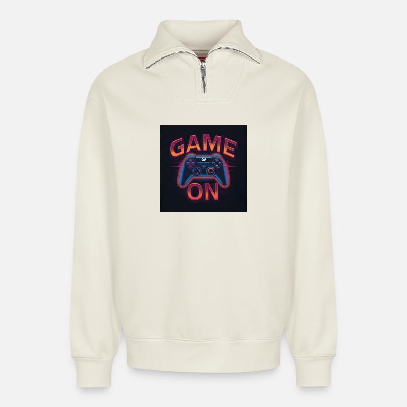 Leuchtender Gaming-Controller mit Neon-Design - Relaxed Unisex Organic Half Zip Sweatshirt – von SPREAD - Naturweiß