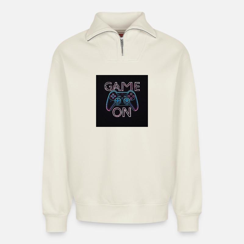 Neon Gaming Controller Design - Relaxed Unisex Organic Half Zip Sweatshirt – von SPREAD - Naturweiß