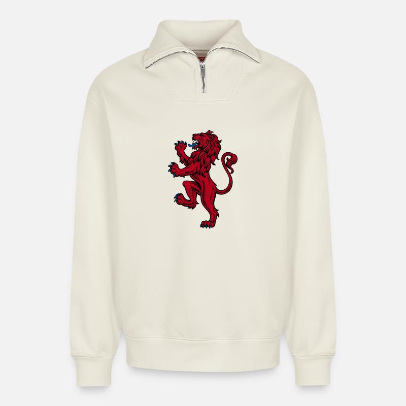 Schottischer Löwe zügellos - Relaxed Unisex Organic Half Zip Sweatshirt – von SPREAD - Naturweiß