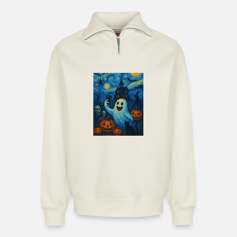 Fantasy Halloween Van Gogh - Relaxed Unisex Organic Half Zip Sweatshirt – von SPREAD - Naturweiß