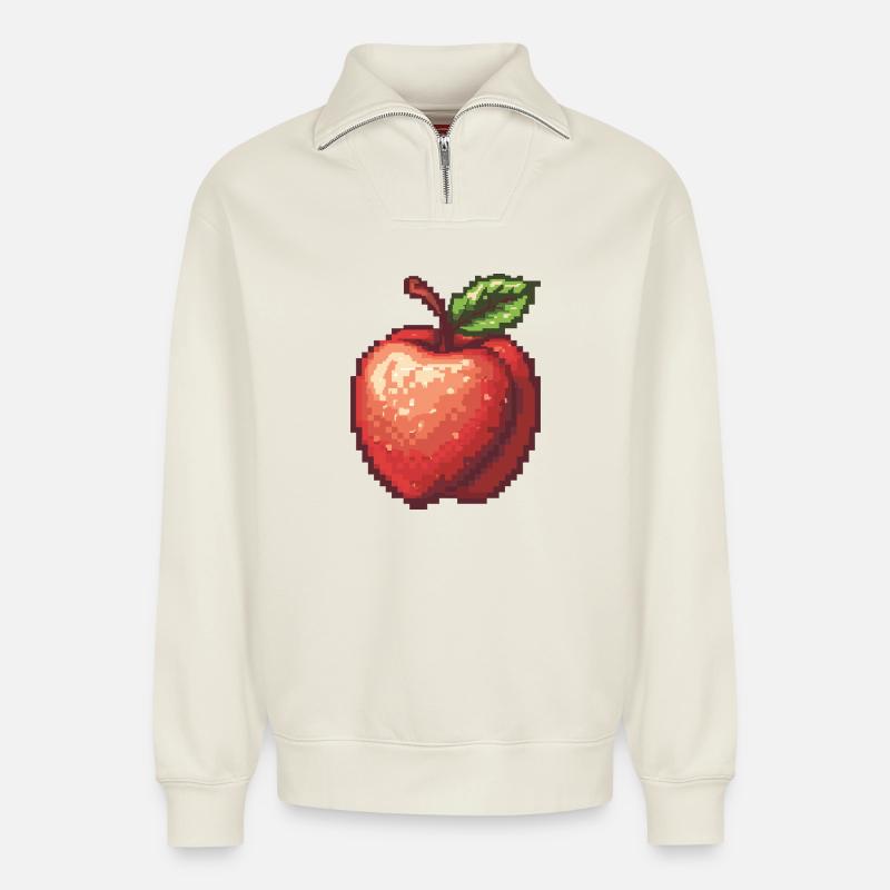 Retro Pixel Apple - Relaxed Unisex Organic Half Zip Sweatshirt – by SPREAD - off white