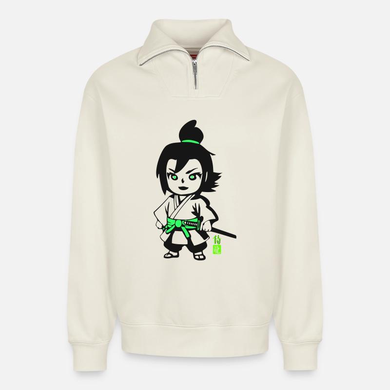 Kleiner Samurai  - Relaxed Unisex Organic Half Zip Sweatshirt – von SPREAD - Naturweiß