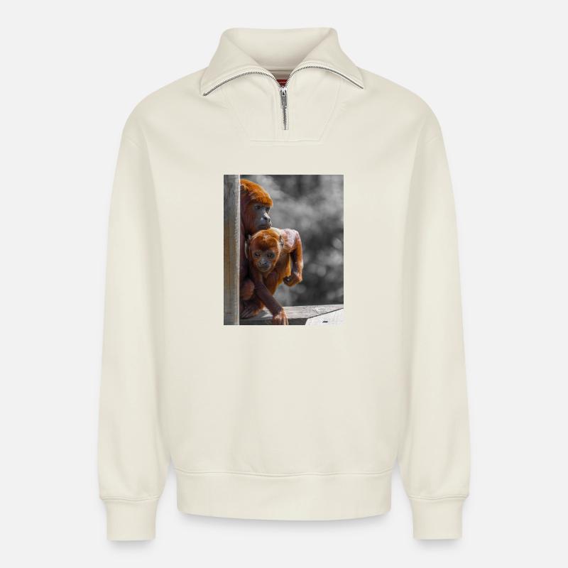 Singes hurleurs - Sweat unisexe décontracté en coton biologique à demi-zip – de SPREAD - blanc cassé