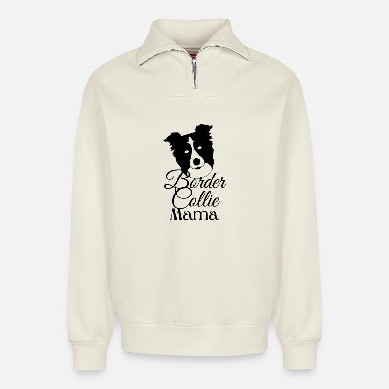 Border Collie Mama - Relaxed Unisex Organic Half Zip Sweatshirt – von SPREAD - Naturweiß