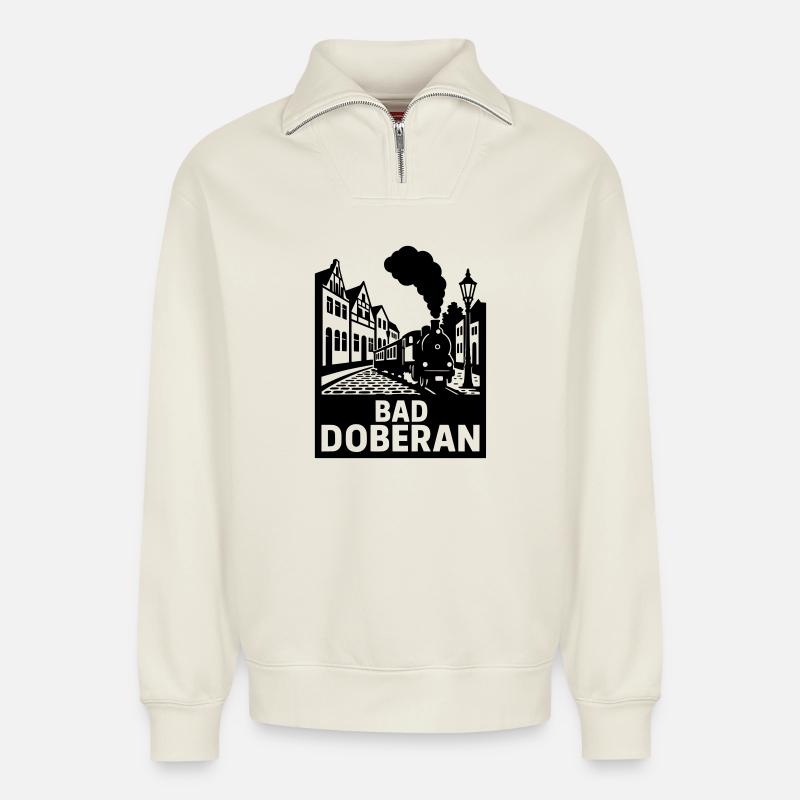 Mauvais Doberan - Sweat unisexe décontracté en coton biologique à demi-zip – de SPREAD - blanc cassé