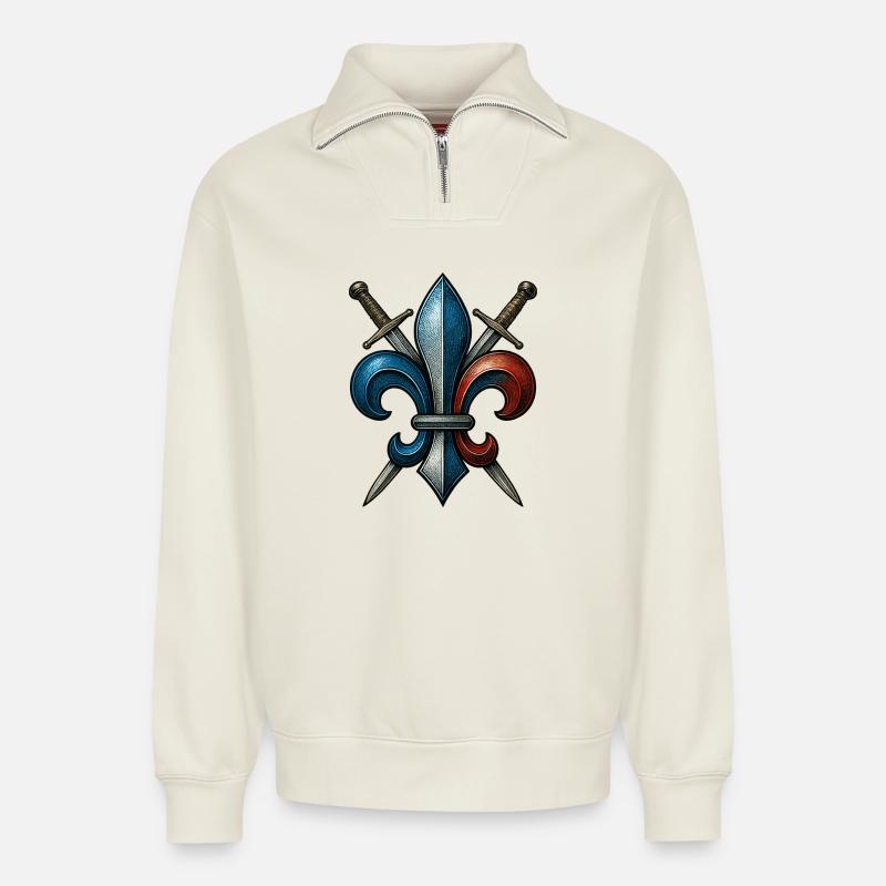 Fleur de Lys - Frankreich - Relaxed Unisex Organic Half Zip Sweatshirt – von SPREAD - Naturweiß