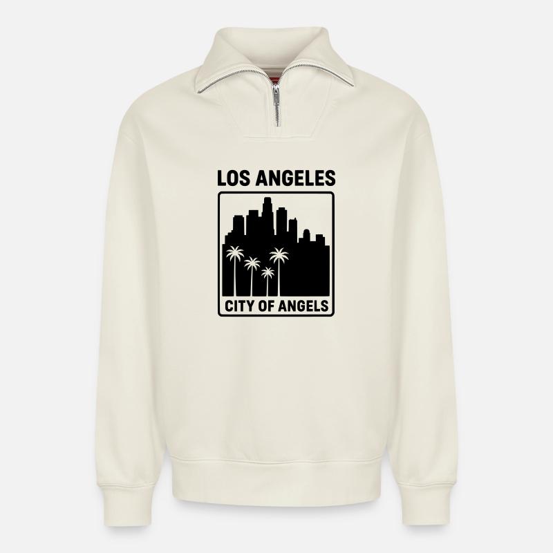 los Angeles - Relaxed Unisex Organic Half Zip Sweatshirt – von SPREAD - Naturweiß