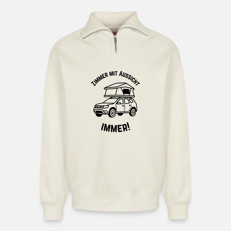 Dachzelt mit Aussicht - Relaxed Unisex Organic Half Zip Sweatshirt – von SPREAD - Naturweiß