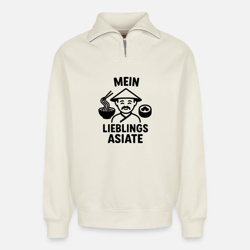 Lieblings Asiate Essen - Relaxed Unisex Organic Half Zip Sweatshirt – von SPREAD - Naturweiß