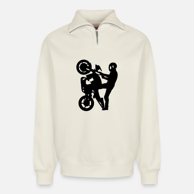 Motofreestyle - Relaxed Unisex Organic Half Zip Sweatshirt – von SPREAD - Naturweiß