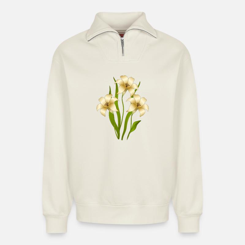 Blumen - Relaxed Unisex Organic Half Zip Sweatshirt – von SPREAD - Naturweiß