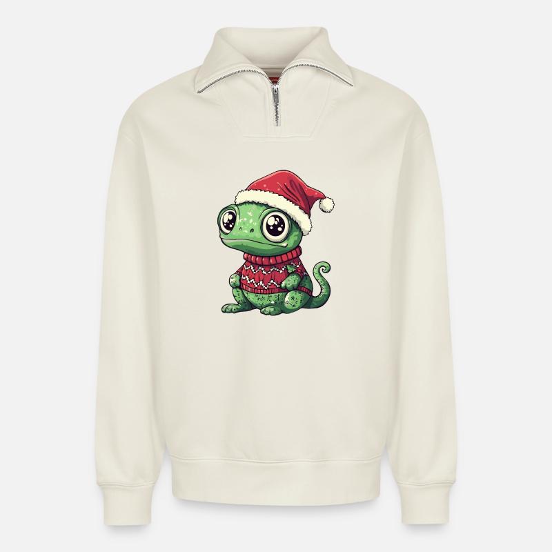 Chameleon Weihnachten - Relaxed Unisex Organic Half Zip Sweatshirt – von SPREAD - Naturweiß