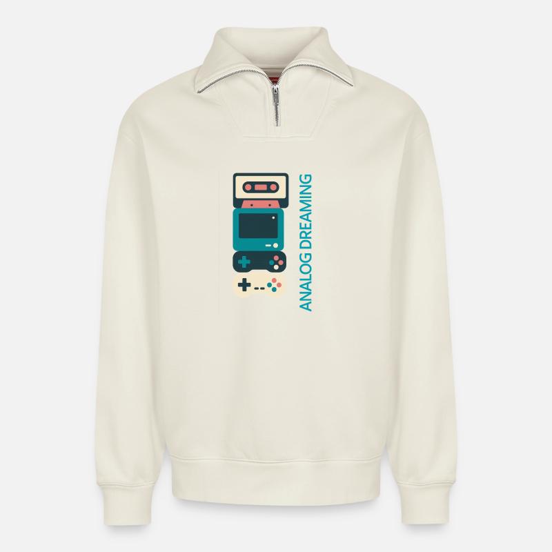 Analog Dreaming Console Stack - Relaxed Unisex Organic Half Zip Sweatshirt – by SPREAD - off white