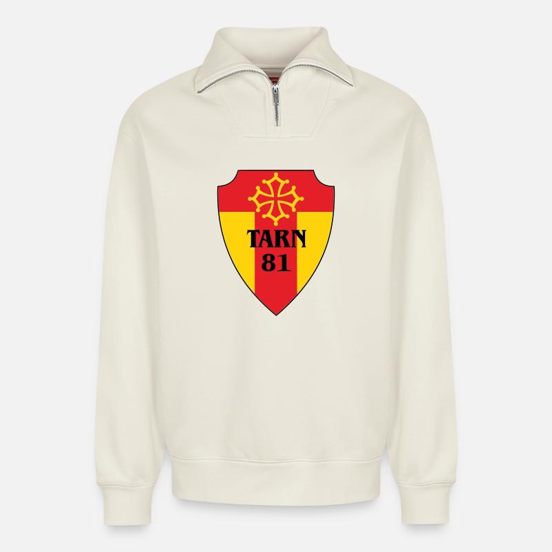 Blason Tarn 81 - Sweat unisexe décontracté en coton biologique à demi-zip – de SPREAD - blanc cassé