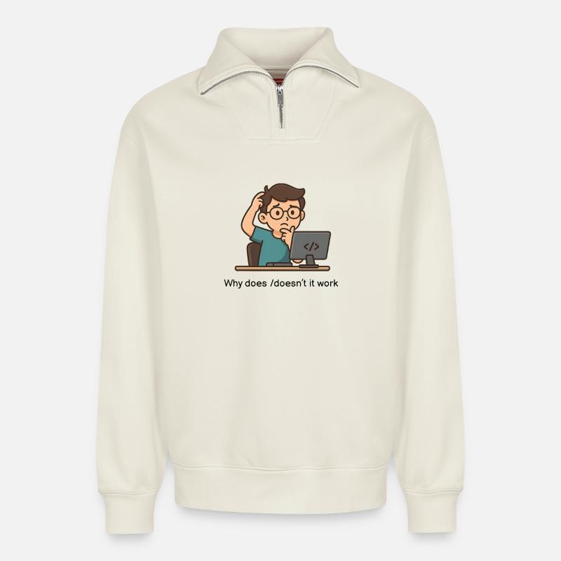 Why does/doesn’t it work - Relaxed Unisex Organic Half Zip Sweatshirt – von SPREAD - Naturweiß