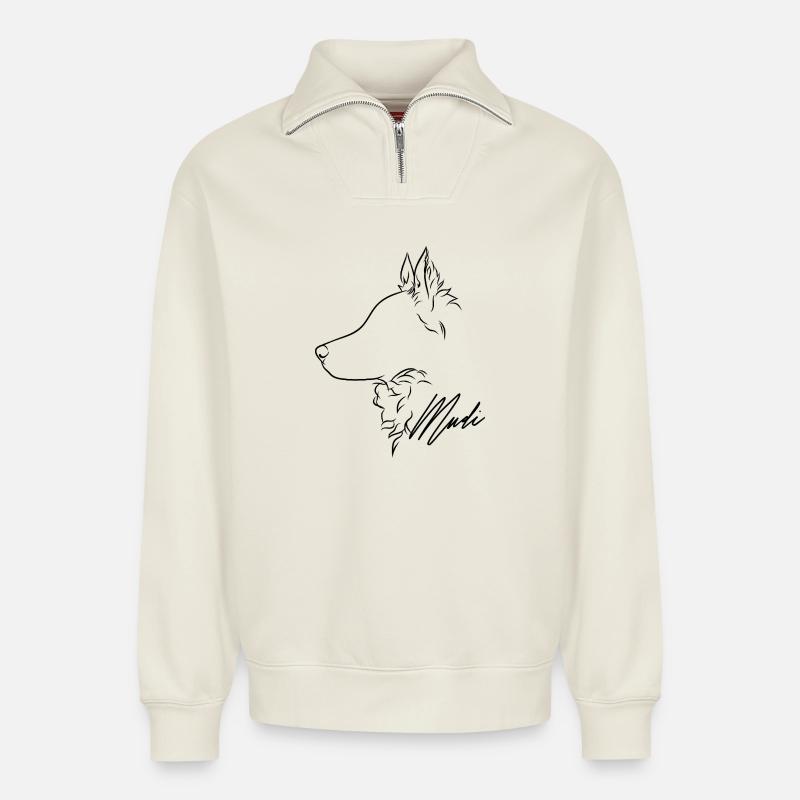 Mudi Profil Hunde Hund Wilsigns - Relaxed Unisex Organic Half Zip Sweatshirt – von SPREAD - Naturweiß