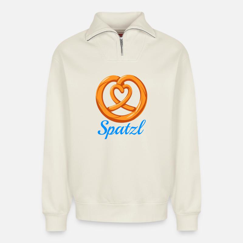 Spatzl Brezel - Relaxed Unisex Organic Half Zip Sweatshirt – von SPREAD - Naturweiß