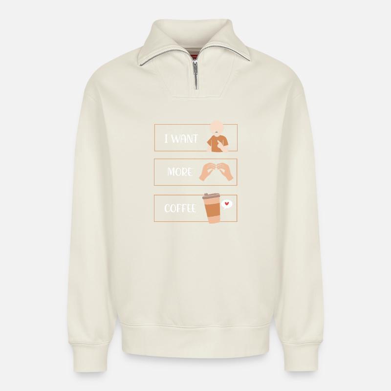 SLP Gebärdensprache AAC Kommunikation - Relaxed Unisex Organic Half Zip Sweatshirt – von SPREAD - Naturweiß