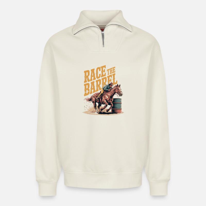 Rodeo Barrel Sprint - Relaxed Unisex Organic Half Zip Sweatshirt – von SPREAD - Naturweiß
