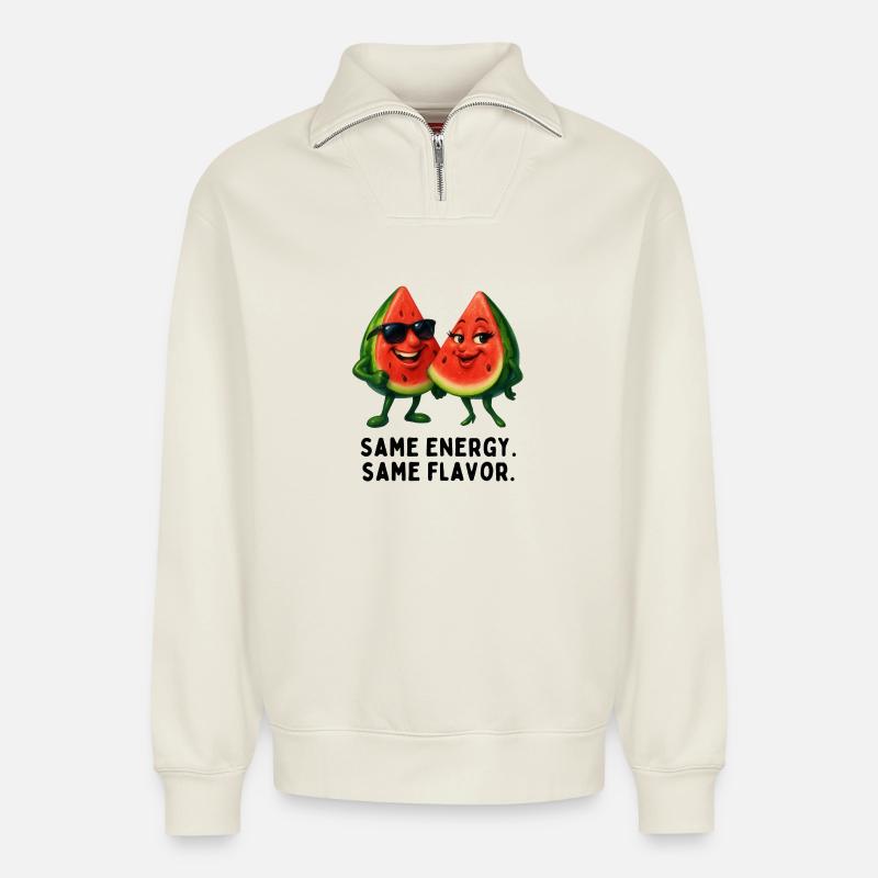 Même énergie, même goût - Sweat unisexe décontracté en coton biologique à demi-zip – de SPREAD - blanc cassé