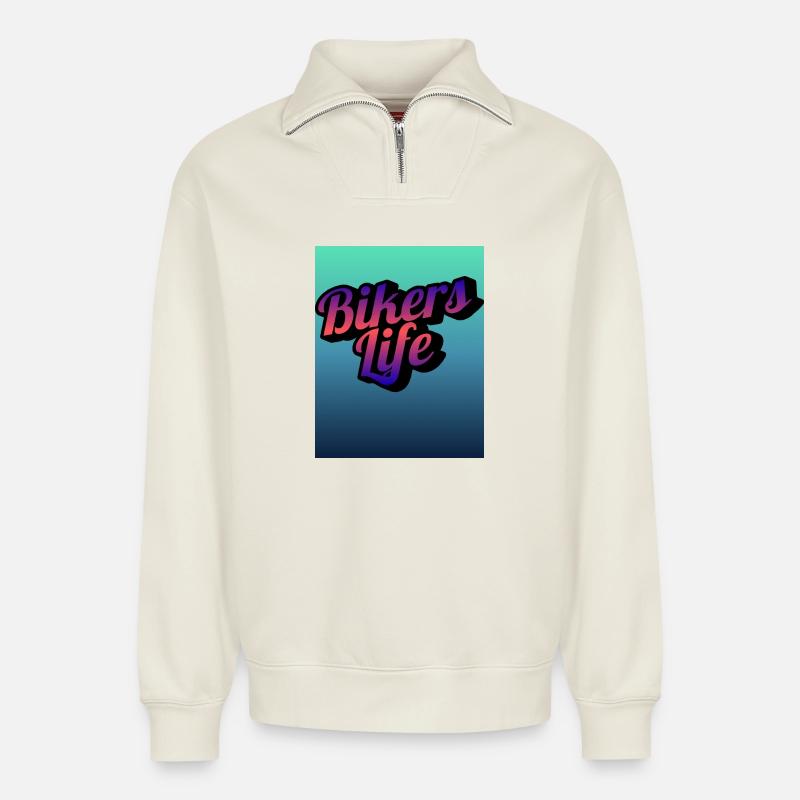 Biker Life Gradient - Relaxed Unisex Organic Half Zip Sweatshirt – by SPREAD - off white