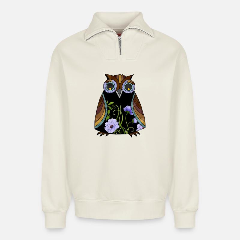 Eule - Relaxed Unisex Organic Half Zip Sweatshirt – von SPREAD - Naturweiß