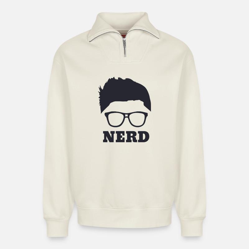Nerd - Relaxed Unisex Organic Half Zip Sweatshirt – by SPREAD - off white