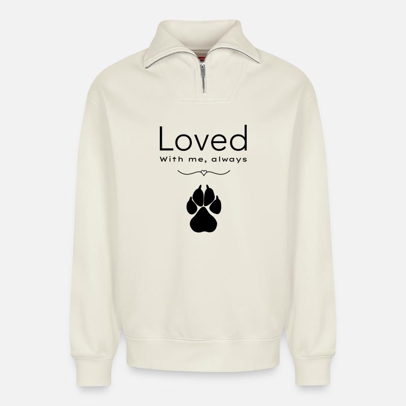 Le chien aimé - Sweat unisexe décontracté en coton biologique à demi-zip – de SPREAD - blanc cassé