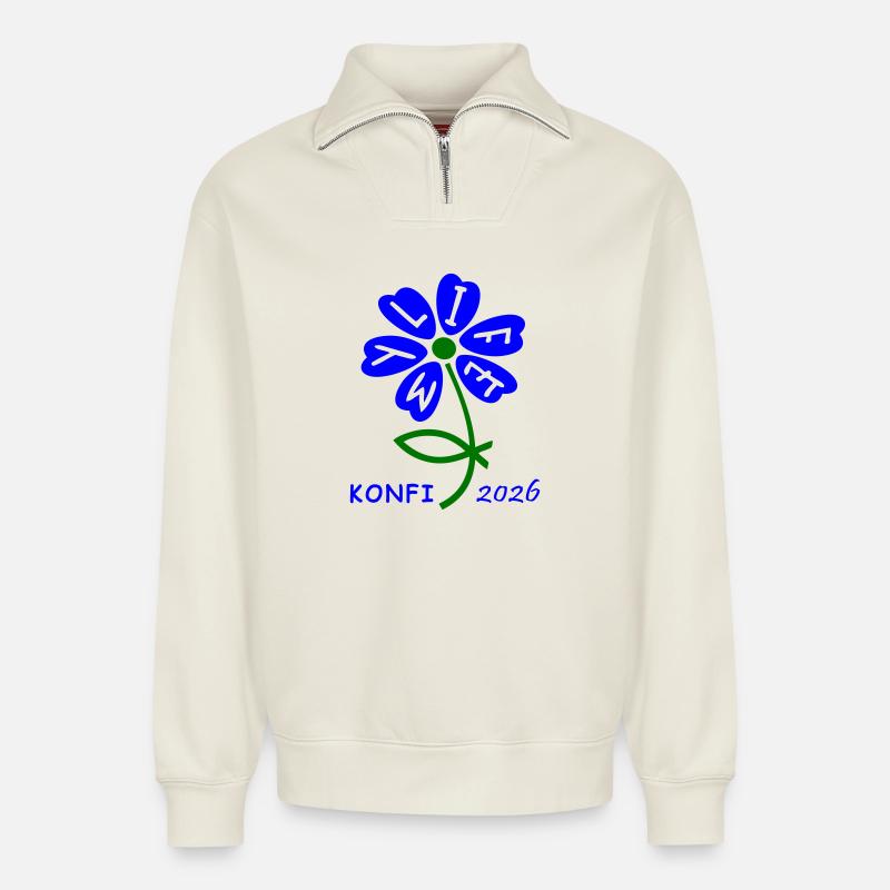 Konfirmation 2026 - Relaxed Unisex Organic Half Zip Sweatshirt – von SPREAD - Naturweiß