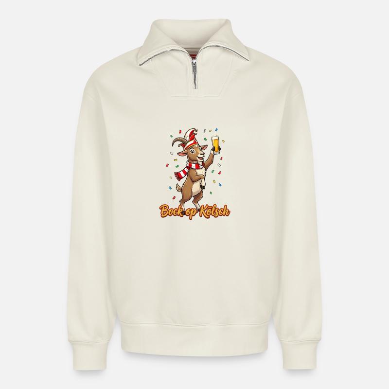 Bock op Kölsch - Köln Karneval Ziegenbock - Relaxed Unisex Organic Half Zip Sweatshirt – von SPREAD - Naturweiß