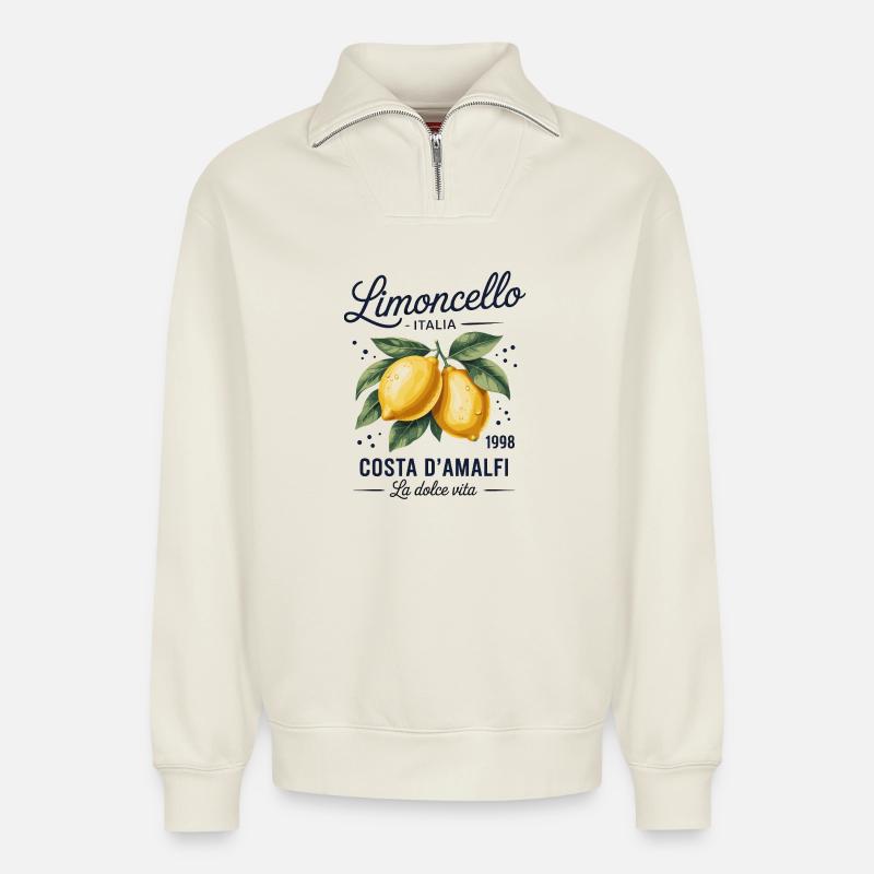 Amalfi Zest Limocello - Relaxed Unisex Organic Half Zip Sweatshirt – by SPREAD - off white