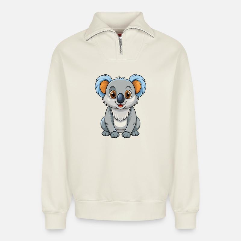 Koala - Relaxed Unisex Organic Half Zip Sweatshirt – von SPREAD - Naturweiß