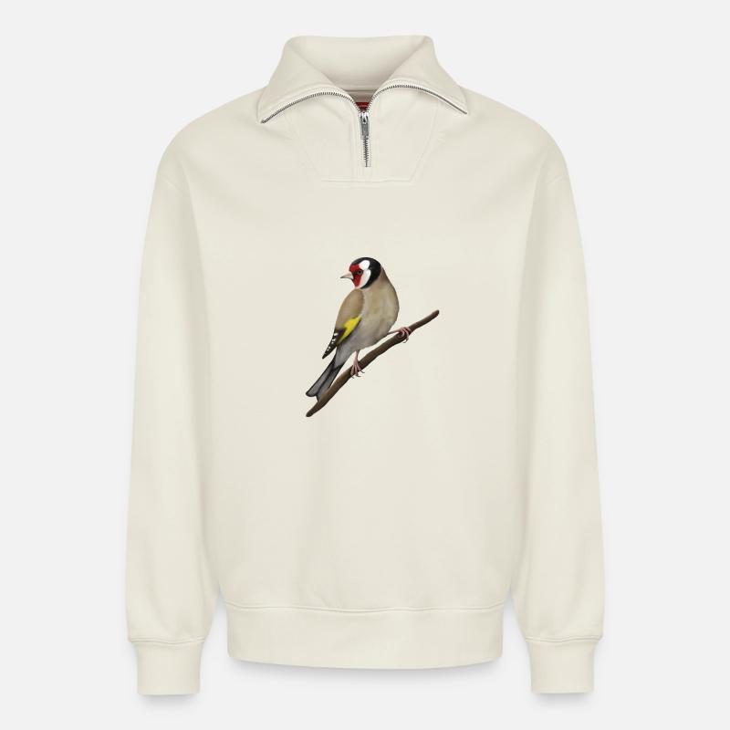 Stieglitz am Ast - Relaxed Unisex Organic Half Zip Sweatshirt – von SPREAD - Naturweiß