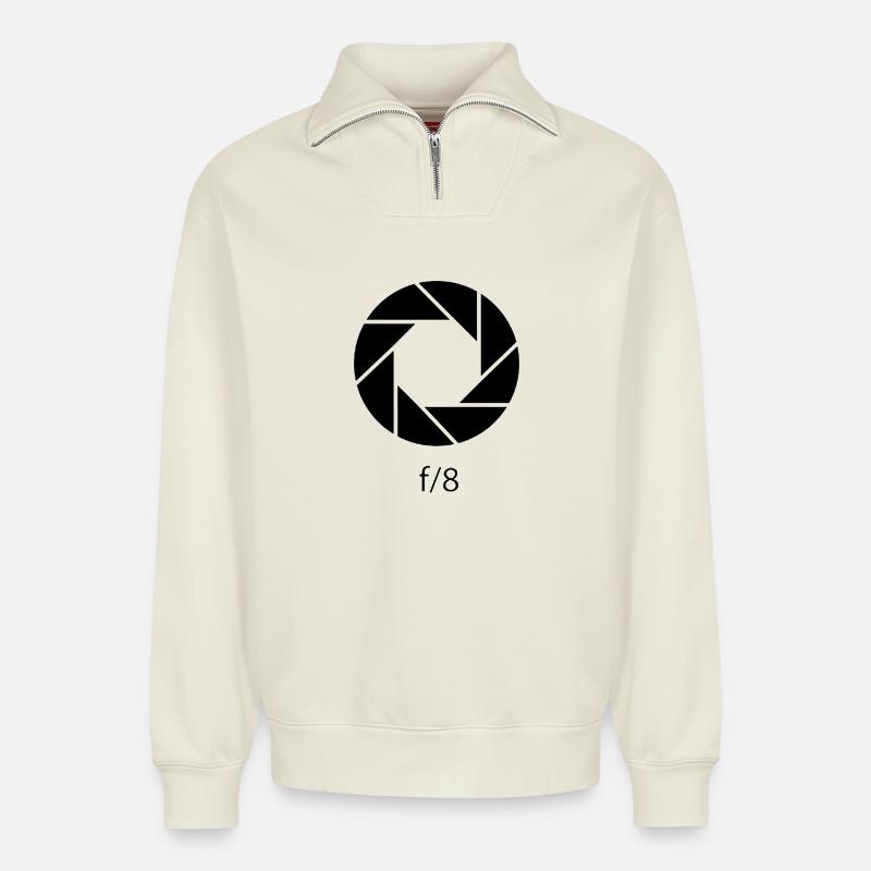 Apertur-f8 - Relaxed Unisex Organic Half Zip Sweatshirt – von SPREAD - Naturweiß