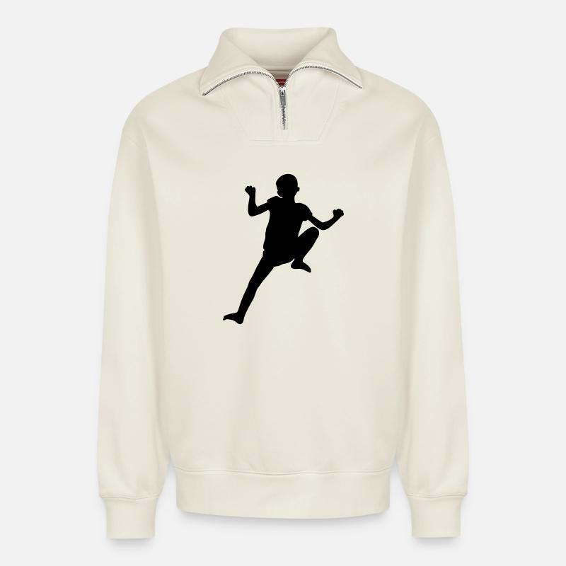 Spider Climber Boy – Kletterabenteuer - Relaxed Unisex Organic Half Zip Sweatshirt – von SPREAD - Naturweiß