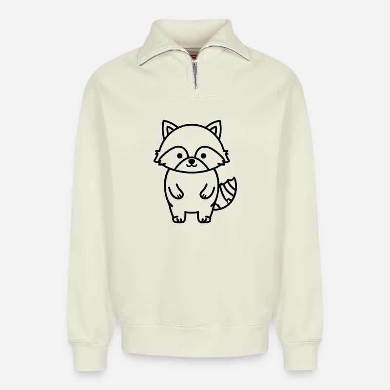 raton laveur - Sweat unisexe décontracté en coton biologique à demi-zip – de SPREAD - blanc cassé