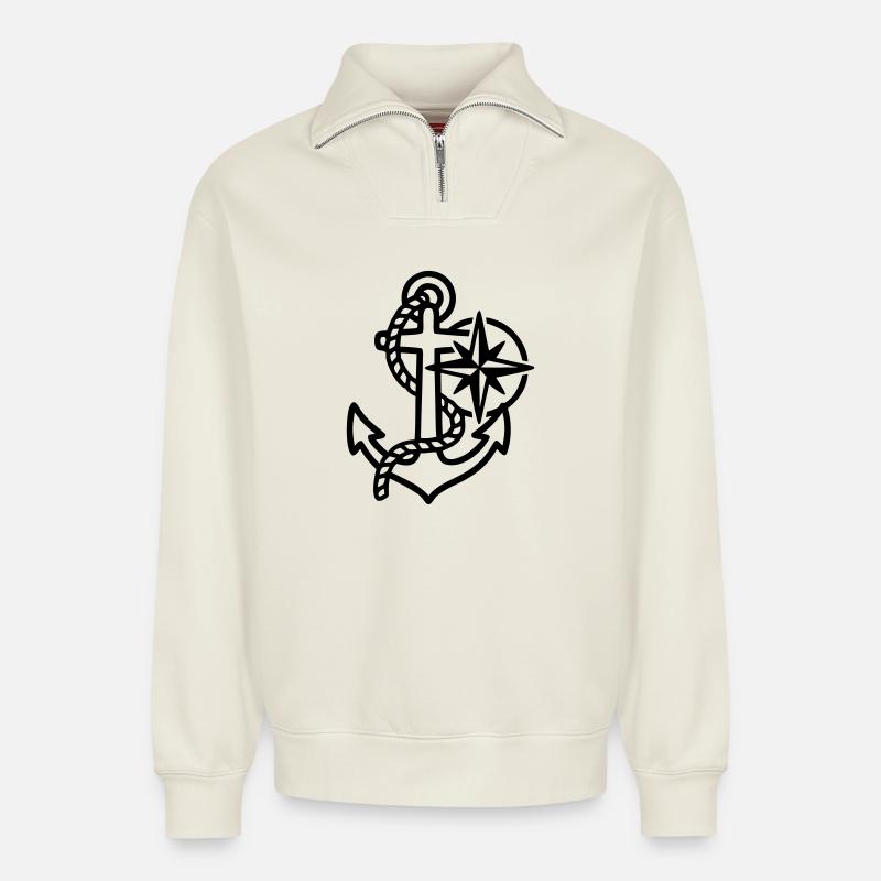 Anker Windrose Maritim Logo - Relaxed Unisex Organic Half Zip Sweatshirt – von SPREAD - Naturweiß