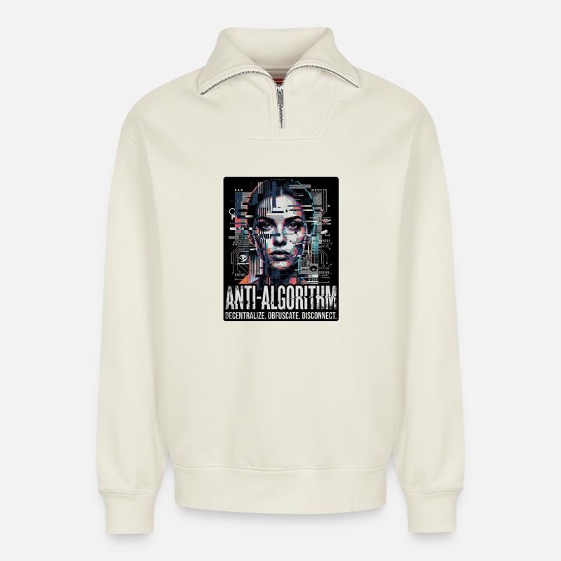 Anti Algorithm - Relaxed Unisex Organic Half Zip Sweatshirt – by SPREAD - off white