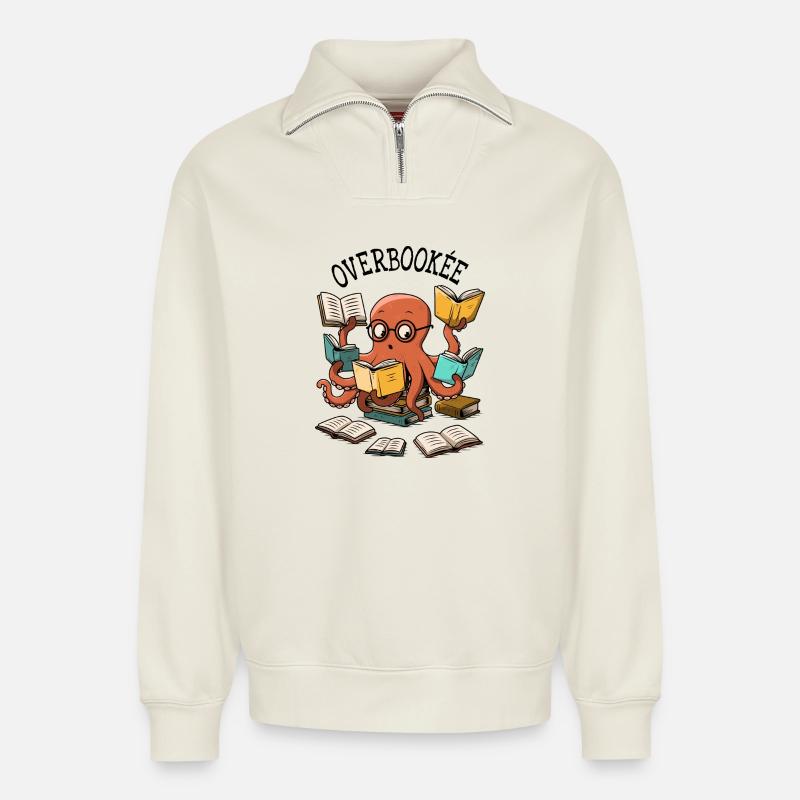 überbucht - Relaxed Unisex Organic Half Zip Sweatshirt – von SPREAD - Naturweiß