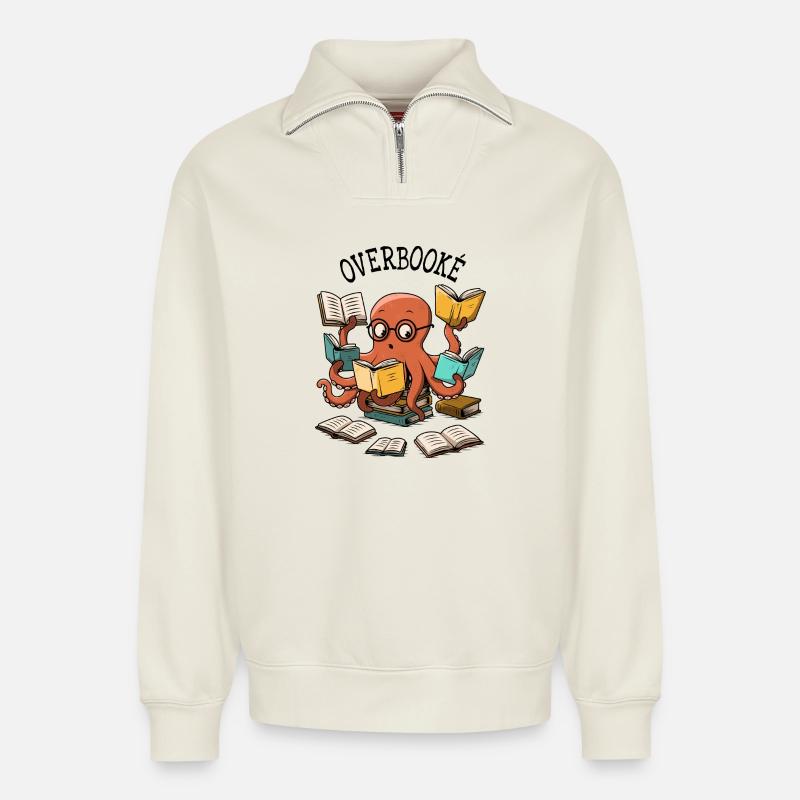 Überbucht - Relaxed Unisex Organic Half Zip Sweatshirt – von SPREAD - Naturweiß