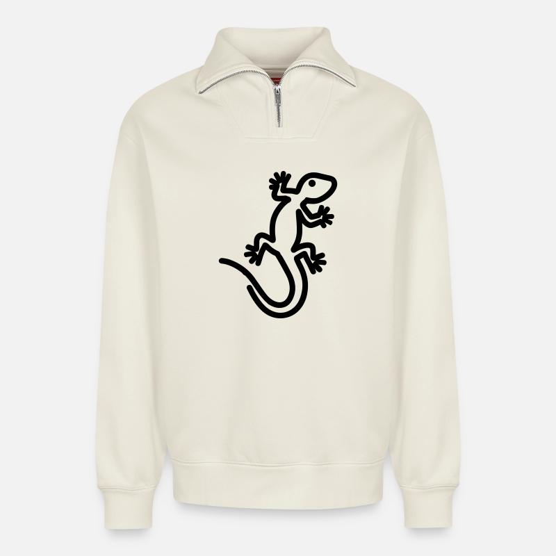 Eidechse - Relaxed Unisex Organic Half Zip Sweatshirt – von SPREAD - Naturweiß