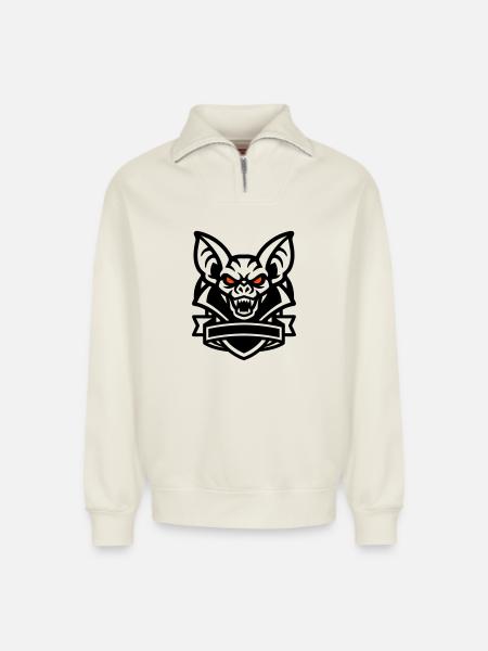 Fledermaus Maskottchen Logo - Relaxed Unisex Organic Half Zip Sweatshirt – von SPREAD - Naturweiß