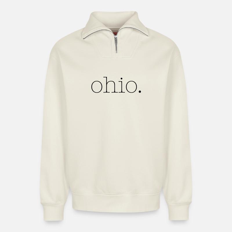 Ohio - Sweat unisexe décontracté en coton biologique à demi-zip – de SPREAD - blanc cassé