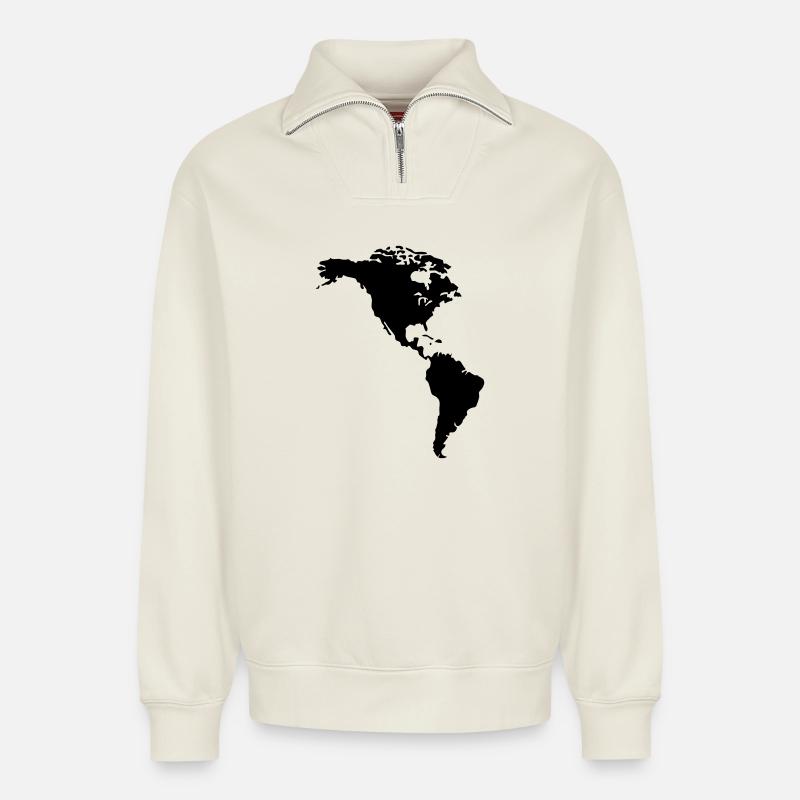 America - Relaxed Unisex Organic Half Zip Sweatshirt – by SPREAD - off white