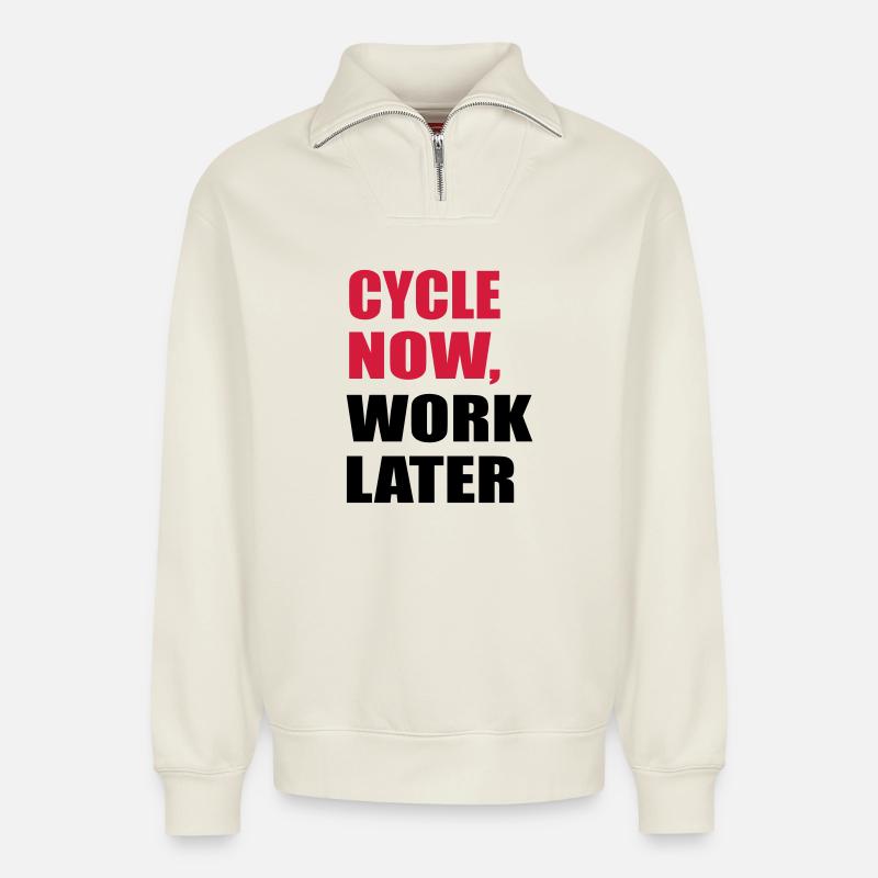 cycling - Relaxed Unisex Organic Half Zip Sweatshirt – by SPREAD - off white
