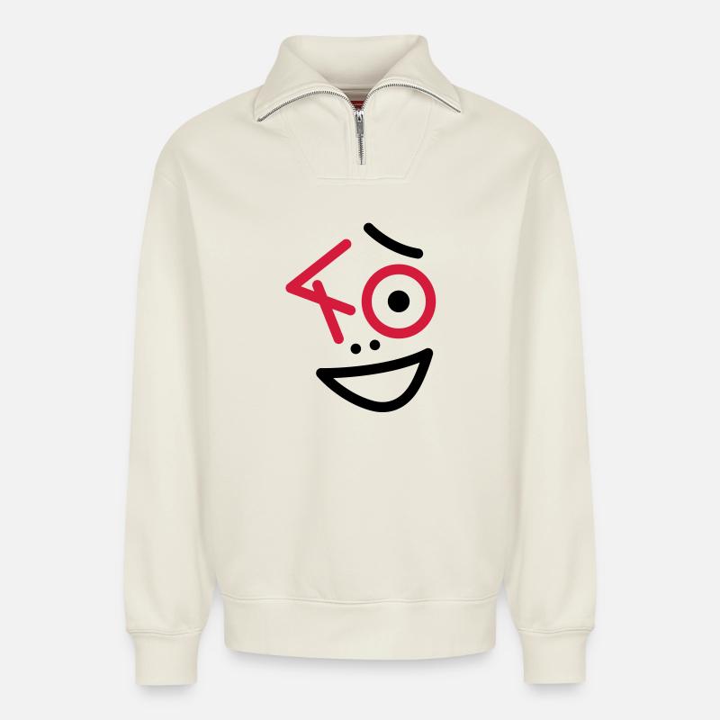 Toll, 40 Jahre ! - Relaxed Unisex Organic Half Zip Sweatshirt – von SPREAD - Naturweiß